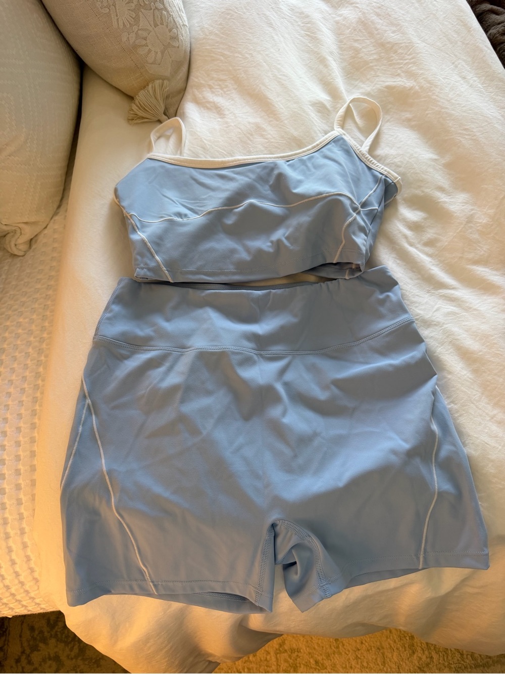 Light Blue Women's Supportive Sports Bra Top and shorts set